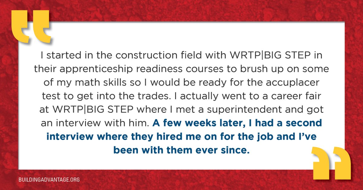 Our industry partner, <a href="/wrtpbigstep/">WRTP | BIG STEP</a>, can help you brush up on the skills needed for a trades apprenticeship. Learn more about #RegisteredApprenticeship and the requirements to start your career: buildingadvantage.org/becoming-a-uni…
#tradesdegree #earnwhileyoulearn #careersinconstruction