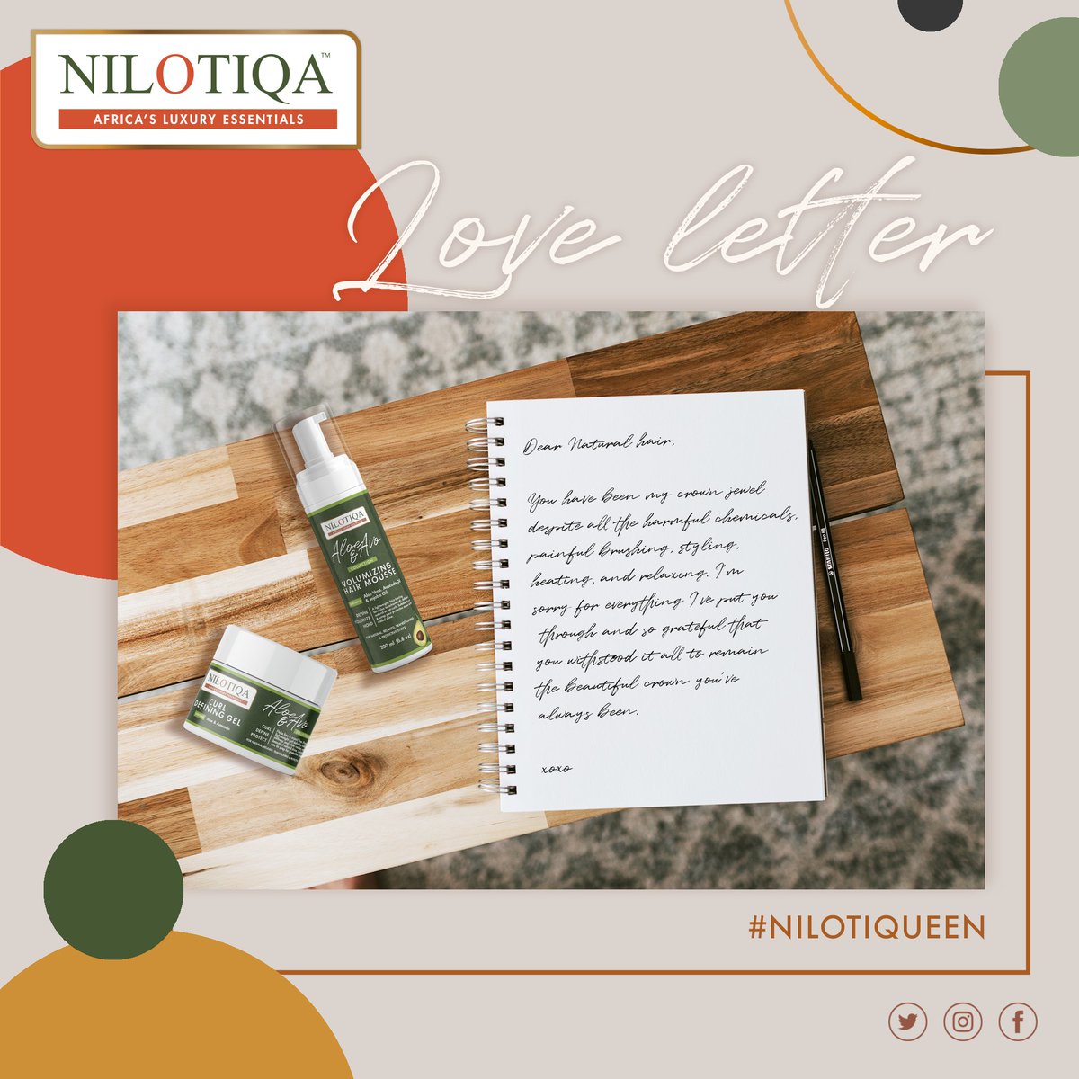 nilotiqa's tweet photo. 💌We invite you to join us in a journey of self-love and celebration. It's time to express your adoration for your natural hair.

Write a love letter to your curls, kinks & coils. Share your story and stand a chance to WIN a special Nilotiqa Experience. Competition ends 10 August 2023.

Share the Nilotiqa Feeling! Tc & Cs apply. ❤️✨

#LoveLetterToMyHair #EmbraceYourCrown
#TheNilotiqaExperience