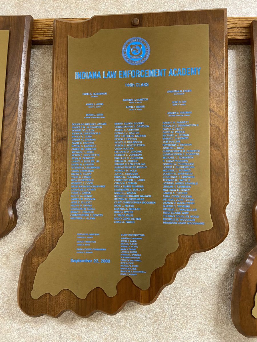 IndianaLawEnfo1's tweet photo. Heather Glenn graduated on September 22, 2000 with the 144th Basic Session of the Indiana Law Enforcement Academy. π Some pictures of her name on the class plaque. #TellCityIndiana #sgtheatherglenn #HeatherGlenn #IndianaFallenOfficer #tribute #IndianaPolice https://t.co/P3Nfht078B