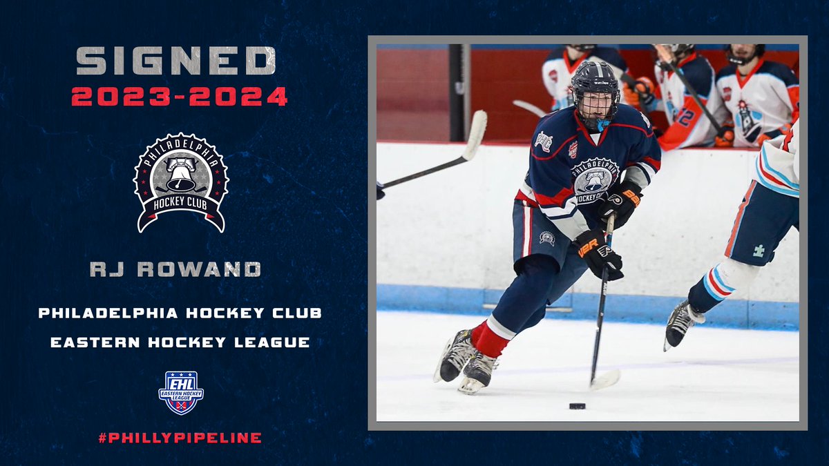 PhillyHC_EHL's tweet photo. SIGNED: We have signed forward RJ Rowand to our roster.
Rowand played for the @PhiladelphiaHC U18 team last season.
#PhillyHC #PhillyPipeline https://t.co/gUWSnRfsUv