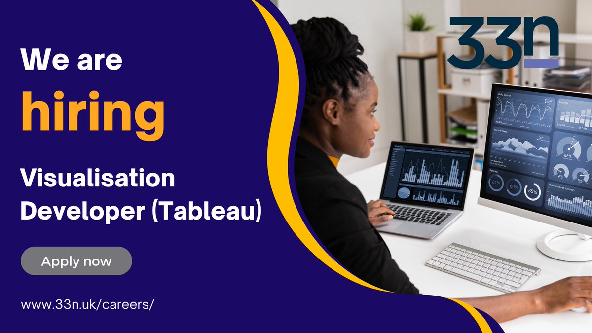 33n (@33n_ltd) on Twitter photo Can you push #Tableau to the limits? We're looking for a visualisation developer to work with our #clinicians, #data analysts, #engineers, and clients to translate data into valuable insights to support #NHS #transformation.
Find out more rb.gy/axp79 Can you push #Tableau to the limits? We're looking for a visualisation developer to work with our #clinicians, #data analysts, #engineers, and clients to translate data into valuable insights to support #NHS #transformation.
Find out more rb.gy/axp79