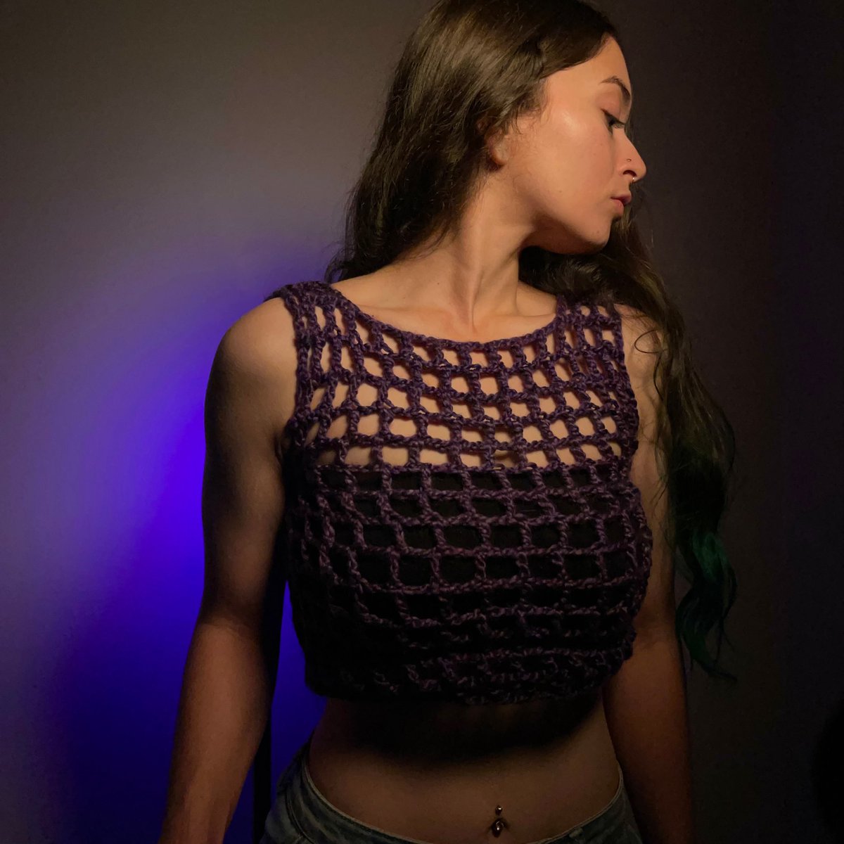 mellowknott's tweet photo. cozy mesh tank🕸️🪻 https://t.co/P6XlvhmhSM