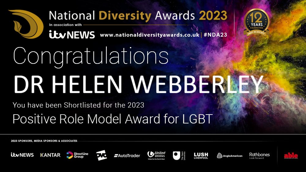 We're still over the moon about last week's news! Incase you missed it, our very own <a href="/HelenWebberley/">Dr Helen Webberley (she/her)</a> has been nominated for the Positive Role Model Award, LGBT, at <a href="/ndawards/">National Diversity Awards</a> 🎉

What exactly has Dr. Webberley done to deserve this? Well, YOU all have the answer to this 🧵