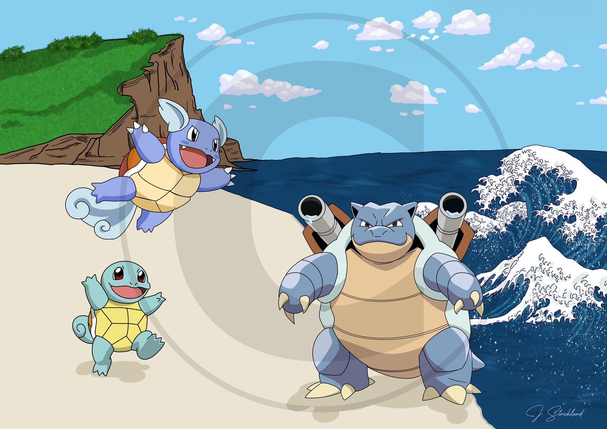 JS_1393's tweet image. Beach day 💧 #Pokemon #TCG #blastoise #squirtle #wartortle #art