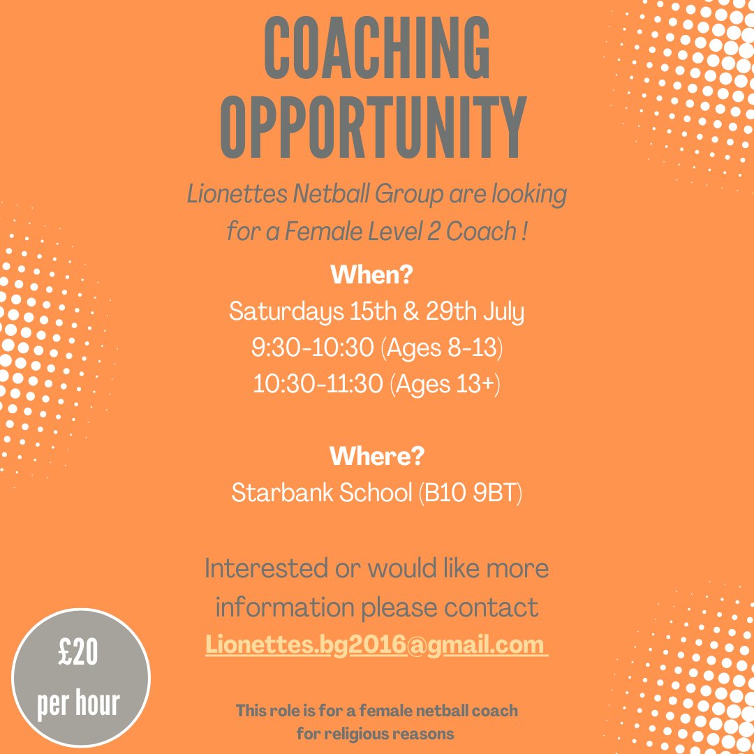 📢Coaching Opportunity! 

Lionettes Netball Group are looking for a Coach!