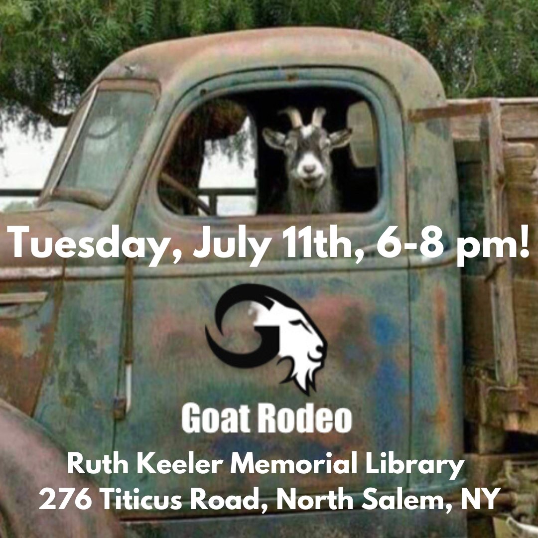 Ruth Keeler Memorial Library (@keelerlibrary) on Twitter photo ๐ต Backyard Music Update! ๐ The highly anticipated event with the amazing band Goat Rodeo has been rescheduled to Tuesday, July 11th, from 6-8 pm! ๐ Join us for a night of incredible music and great vibes. ๐ถ Plus, satisfy your taste buds with mouthwatering Caribbean American ๐ต Backyard Music Update! ๐ The highly anticipated event with the amazing band Goat Rodeo has been rescheduled to Tuesday, July 11th, from 6-8 pm! ๐ Join us for a night of incredible music and great vibes. ๐ถ Plus, satisfy your taste buds with mouthwatering Caribbean American