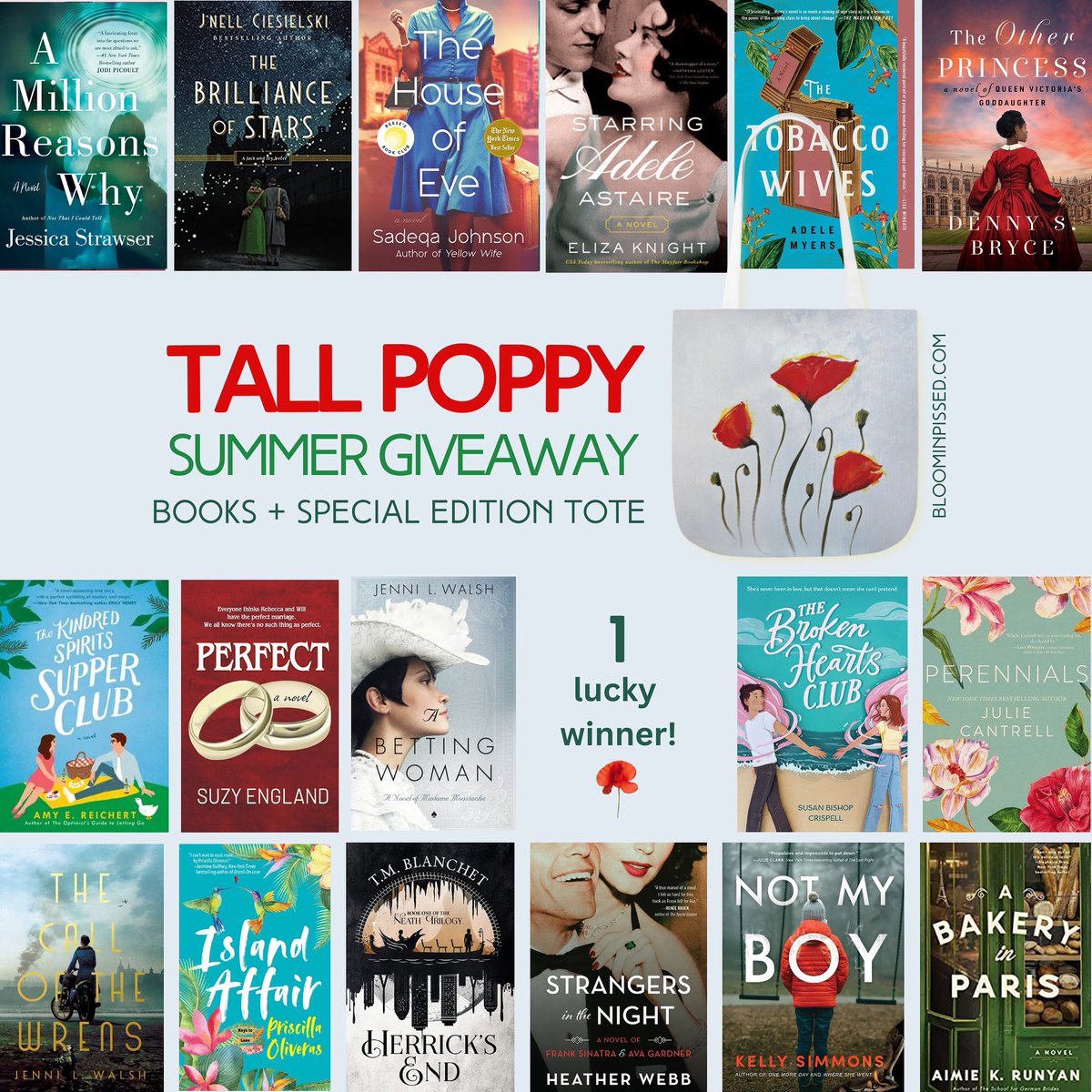 How would you like to win 17 (that’s right—17!!!) Tall Poppy books and this special edition tote from bloominpissed.com? Enter our giveaway by July 17! tally.so/r/nrBZLL