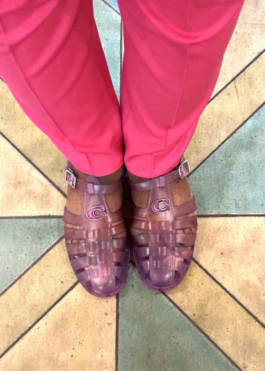 <a href="/ErikaStucky/">Erika Stucky</a> I go sockless all the time however for post beach excursions I would select these sparkle jelly sandals by Coach. 😉