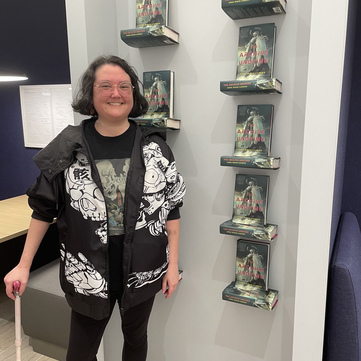 TorDotComPub's tweet photo. We had the absolute pleasure of seeing @EmmaCandon at the Tor offices before their event at @ptknitwear with @casskhaw!🤩

(We love to see authors supporting authors! @_vajra was also in attendance at P&amp;T Knitwear and got his copy of The Archive Undying signed!) https://t.co/cdwNLKO7tK