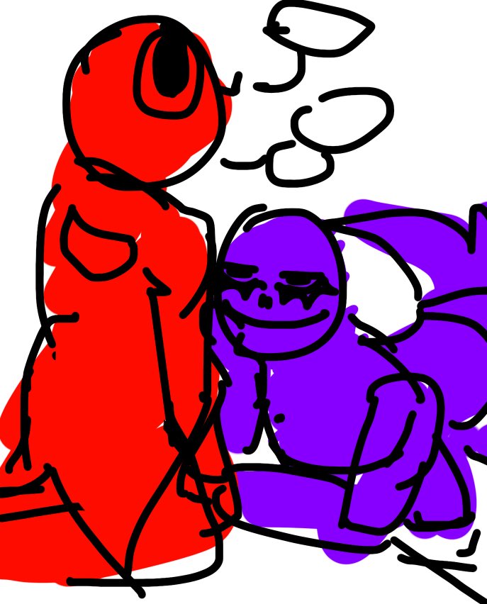 angel_artwork's tweet photo. I don’t do this often, but for a friend I’ll redraw this when I get home, purple is some merman idk what he is
(This is not Canon for this AU)
#RainbowFriends #rainbowfriendsfanart #purplexred https://t.co/BsnBVb2GHT