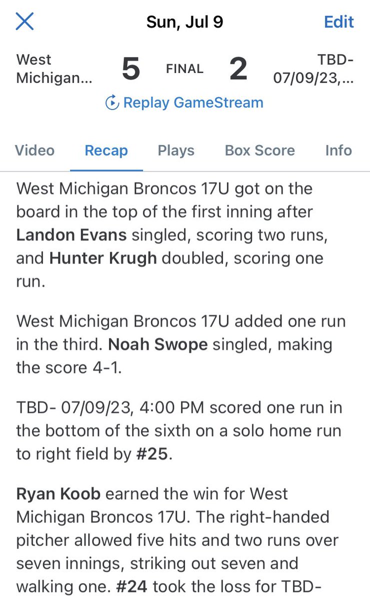 Steven Swope (@coachswope4) on Twitter photo How about a 💎in the CHAMPIONSHIP GAME?
<a href="/koobryan10/">Ryan Koob</a> said I got you guys CG 5hit 2ER 7Ks
<a href="/landonE72020203/">Landon Evans</a> 2hits 3RBI
<a href="/peyytonruthven/">Peyton Ruthven</a> 2hits
<a href="/noahswope04/">Noah Swope</a> 1hit 1RBI 1BB
<a href="/hr_krugh/">Hunter Krugh</a> 1hit 1RBI
<a href="/devaney_landon/">Landon DeVaney</a> 1hit 1BB
<a href="/brettbult2/">Brett Bult</a> & R.Kempisty 1hit
<a href="/BoucheIan/">Ian Bouche</a> 1BB How about a 💎in the CHAMPIONSHIP GAME?
<a href="/koobryan10/">Ryan Koob</a> said I got you guys CG 5hit 2ER 7Ks
<a href="/landonE72020203/">Landon Evans</a> 2hits 3RBI
<a href="/peyytonruthven/">Peyton Ruthven</a> 2hits
<a href="/noahswope04/">Noah Swope</a> 1hit 1RBI 1BB
<a href="/hr_krugh/">Hunter Krugh</a> 1hit 1RBI
<a href="/devaney_landon/">Landon DeVaney</a> 1hit 1BB
<a href="/brettbult2/">Brett Bult</a> & R.Kempisty 1hit
<a href="/BoucheIan/">Ian Bouche</a> 1BB