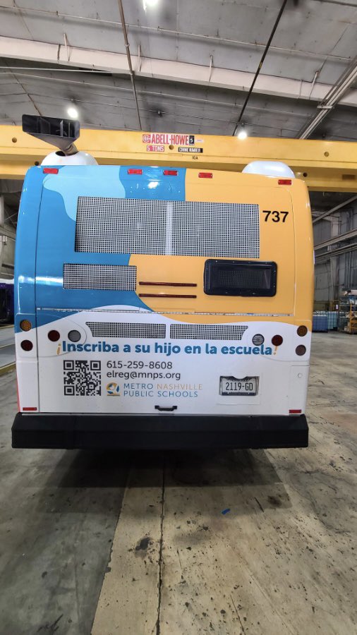 📣 Attention Nashville! Keep your eyes peeled for the <a href="/MetroSchools/">Metro Schools</a> English Learner <a href="/WeGoTransit/">WeGo Public Transit</a> bus rolling around the city! 🚌👀 It's decked out with all the bilingual info families need to enroll students in school. 🎒✏️ #everystudentknown