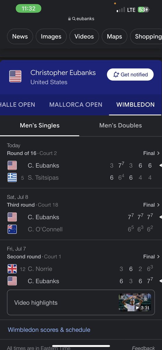 thegtbee's tweet photo. @chris_eubanks96 AHHH SO PROUD OF YOU! Great win this morning!! Such an amazing thing to have met you one day at a @GT_MTEN match and to now see you playing your heart out at a Wimbledon! 🐝🎾 https://t.co/zS8gKywXNY