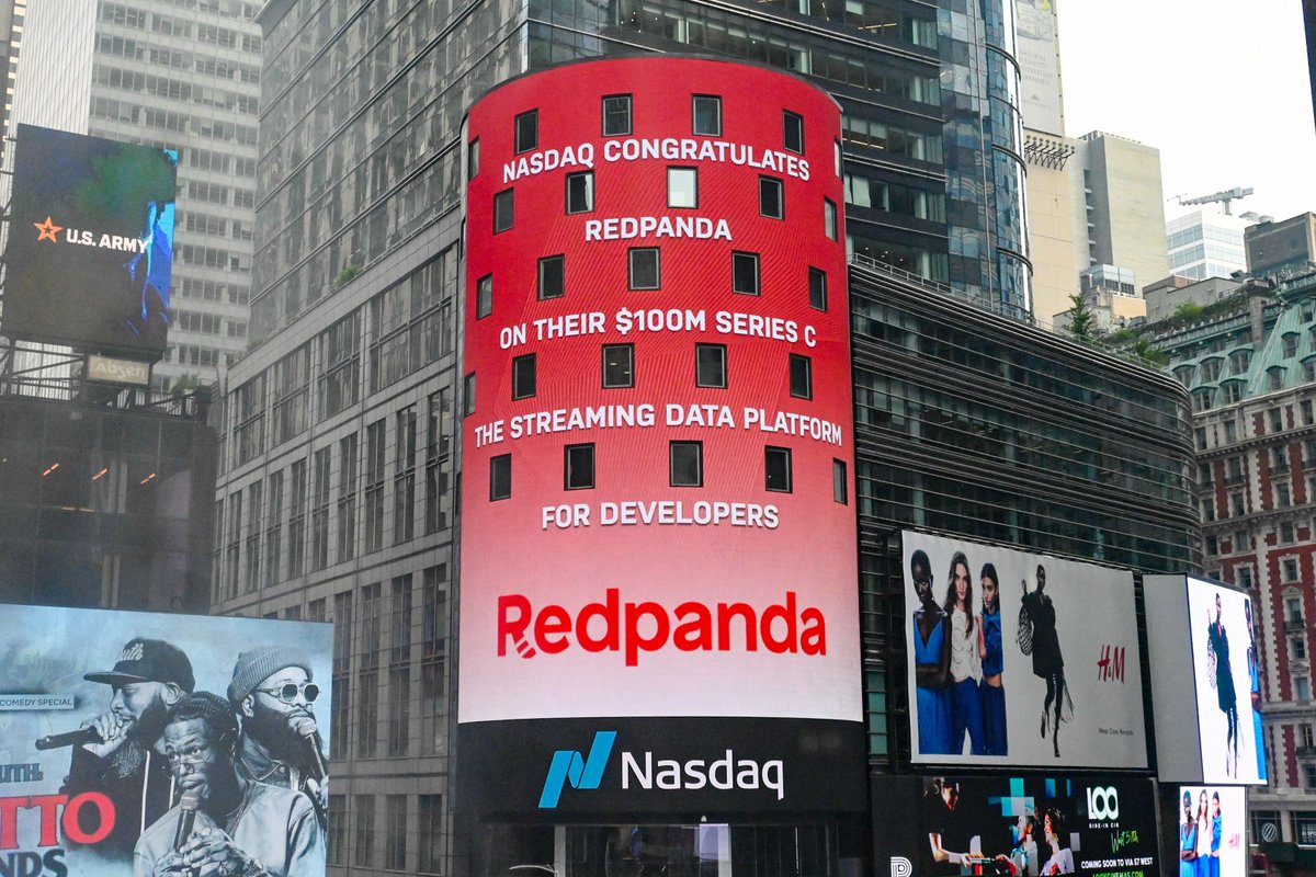 First the #NYSE cube, now the <a href="/Nasdaq/">Nasdaq</a> tower in #TimesSquare 🤟 

Very proud and excited to see #Redpanda's Series C funding featured in such an iconic location 👏 

Where next?