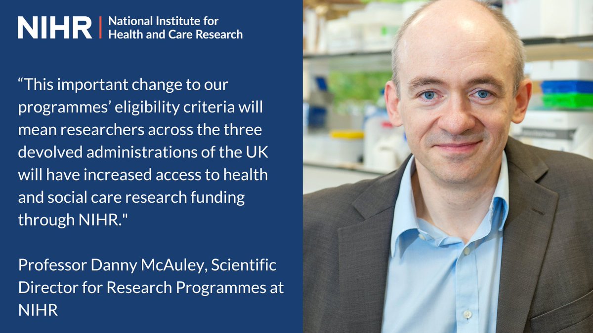 Health and social care researchers, and in some cases SMEs, from Scotland, Wales and Northern Ireland will be able to access funding from four further NIHR research programmes from autumn 2023. Find out more: nihr.ac.uk/news/researche… @dfmcauley