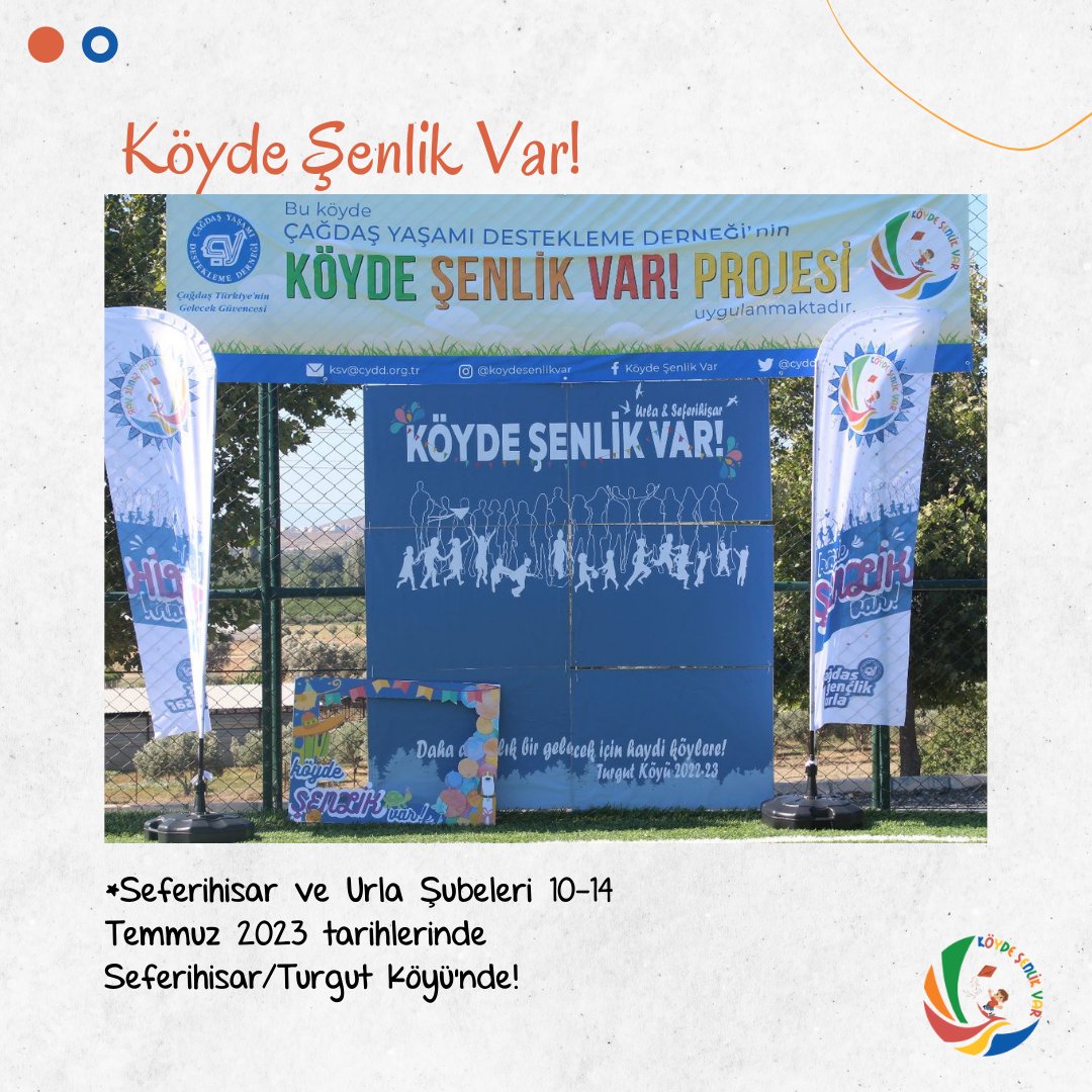Çağdaş Yaşamı Destekleme Derneği Köyde Şenlik Var! Projesi, Seferihisar ve Urla Şubelerinin gerçekleştirdiği Seferihisar'ın Turgut Köyü'nde başladı! 🎈 14 Temmuz’a kadar devam edecek projeden renkli görüntüler için takipte kalın! 🕵🏼‍♀️
#köydeşenlikvar