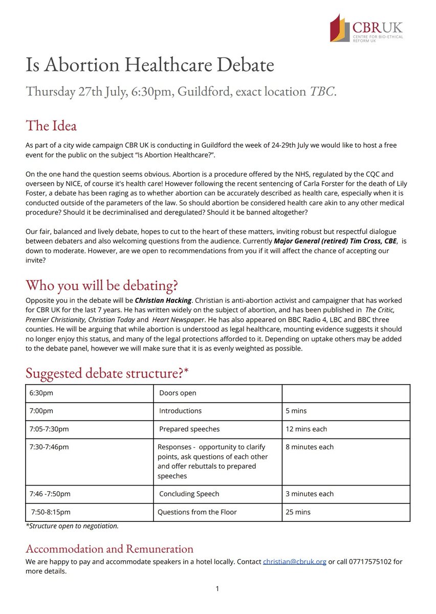 floschechter's tweet photo. today i received an invitation to debate whether abortion is healthcare with the anti-abortion group CBR UK

here was the seemingly polite request and my reply to cut through the bullshit

i am sharing to make sure no one in my network agrees to participate in this "debate" https://t.co/emRsoihbdn