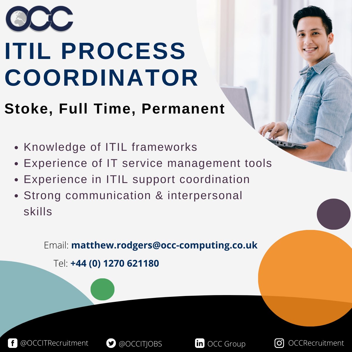 OCCRecruitment's tweet image. We are also looking for a Permanent ITIL Process Co-ordinator, for a great client based in Stoke.  Get in touch for more information!

matthew.rodgers@occ-computing.co.uk
01270 621180 
#itilprocess #itil #stoke