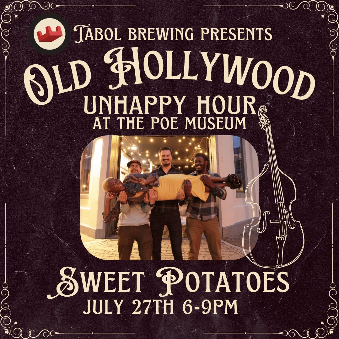 Our next UnHappy Hour is just around the corner! Join us on Thursday, July 27th, for a glamorous evening in Old Hollywood presented by Tabol Brewing! Dress for the red carpet and yam to the upbeat jazz of The Sweet Potatoes! Tickets in bio!