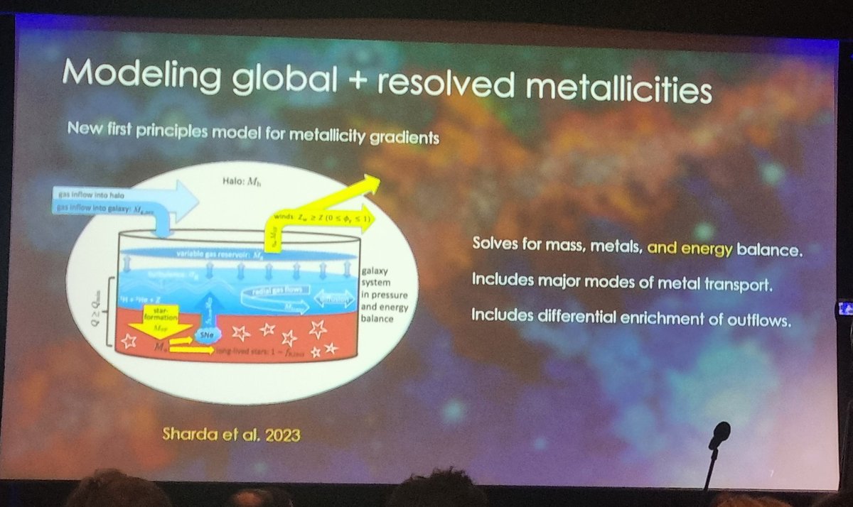 P. Sharda presents an updated bathtub model - implementing local processes - in the context of modelling spatially resolved metallicities #EAS2023Krakow #EAS2023