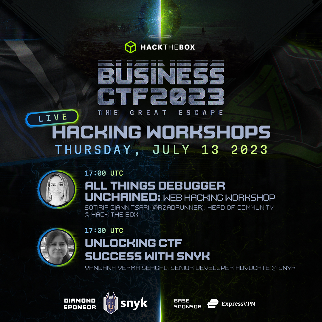Hack The Box (@hackthebox_eu) on Twitter photo You will not want to Greatly Escape these #hacking workshops π₯
#BusinessCTF23 is coming, so we are gathering all our #infosec masterminds to give you some precious tips before the epic #CTF!
π Set a reminder: bit.ly/3XGjXyt
<a href="/darkstar7471/">Jon | Dark (he/him)</a> <a href="/21y4d/">21y4d</a> <a href="/RoadRunnerHacks/">r0adrunn3r</a> You will not want to Greatly Escape these #hacking workshops π₯
#BusinessCTF23 is coming, so we are gathering all our #infosec masterminds to give you some precious tips before the epic #CTF!
π Set a reminder: bit.ly/3XGjXyt
<a href="/darkstar7471/">Jon | Dark (he/him)</a> <a href="/21y4d/">21y4d</a> <a href="/RoadRunnerHacks/">r0adrunn3r</a>