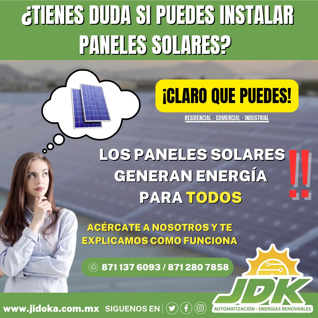 JIDOKA3's tweet photo. ¡𝐉𝐢𝐝𝐨𝐤𝐚, 𝐭𝐮 𝐚𝐥𝐢𝐚𝐝𝐨 𝐞𝐧 𝐚𝐡𝐨𝐫𝐫𝐨 𝐝𝐞 𝐞𝐧𝐞𝐫𝐠𝐢́𝐚!

No dudes en adquirir tu sistema #fotovoltaico, los #Paneles #Solares generan energía para 𝐓𝐎𝐃𝐎𝐒‼

Aplica para residencia, comercios e industrias, acércate a nosotros y te explicamos como funciona🙌 https://t.co/zOEaIKsvDX