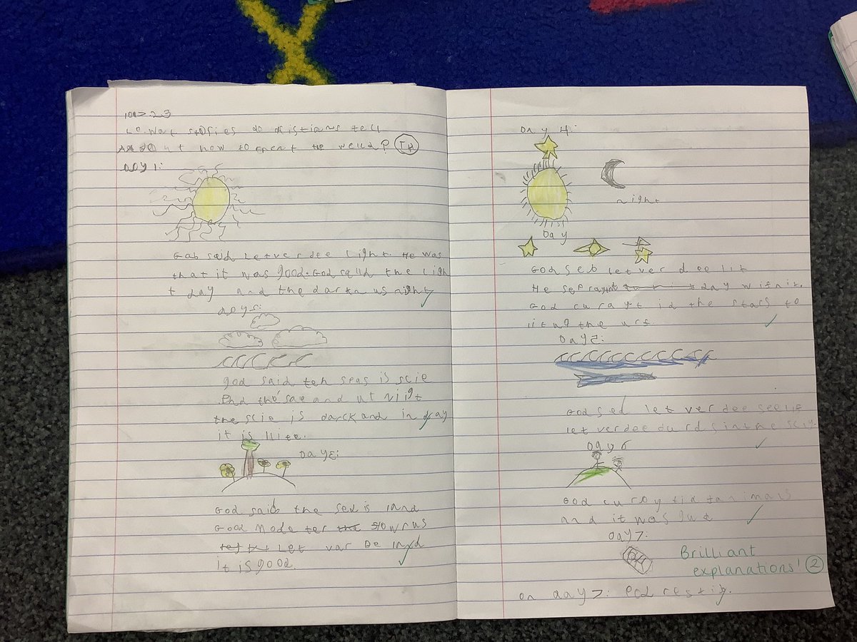 Barfordstpeters's tweet photo. Brilliant work in R.E today from Year 1! We have been working hard to show and explain the creation story from Genesis. Here is some work with some fabulous explanations of each day of creation! #bspRE https://t.co/VuQGqPo0b0