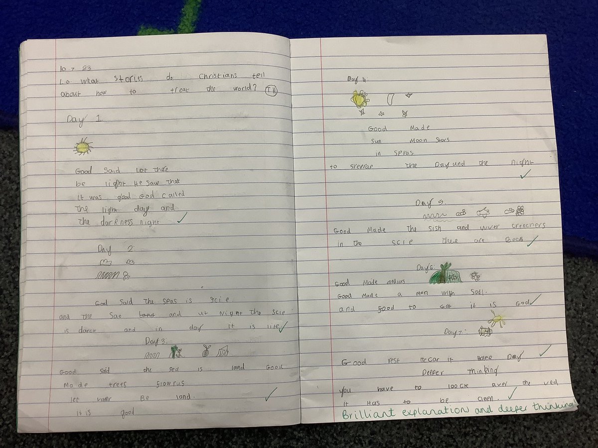 Barfordstpeters's tweet photo. Brilliant work in R.E today from Year 1! We have been working hard to show and explain the creation story from Genesis. Here is some work with some fabulous explanations of each day of creation! #bspRE https://t.co/VuQGqPo0b0