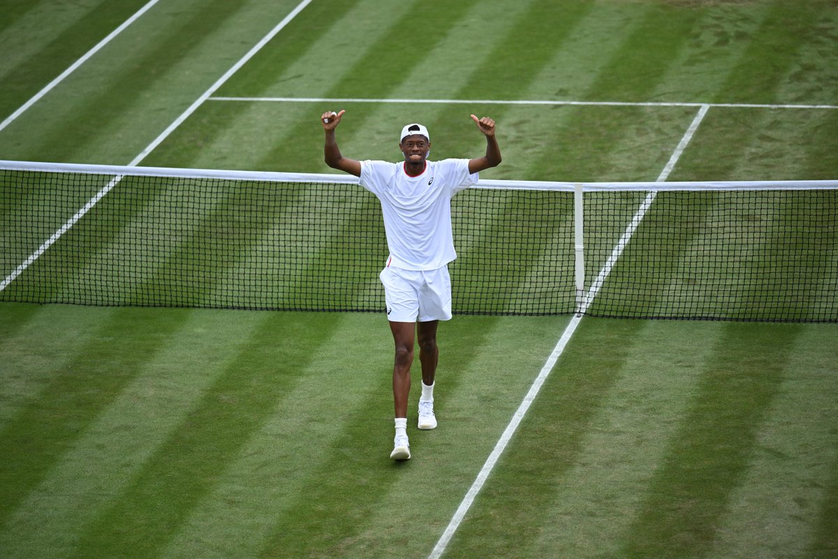 Wimbledon's tweet image. The emotions of reaching a first Grand Slam quarter-final 🙌

#Wimbledon | @chris_eubanks96