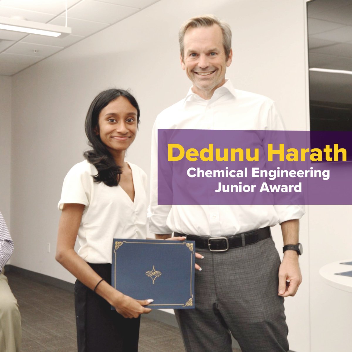 Today’s #StudentSpotlight is dedicated to Dedunu Harath, who recently earned the Chemical Engineering Junior Award. This award is given to the student who finished their Junior Year (90 credit hours) with the highest overall GPA.

#LSUChE #LSUChemicalEngineering #LSU