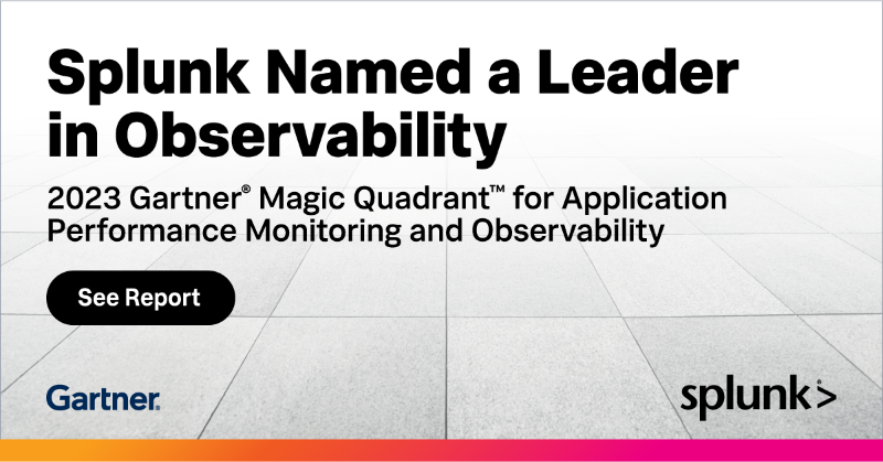 splunk's tweet photo. Just in: Splunk has been named a Leader in the 2023 Gartner® Magic Quadrant™ for Application Performance Monitoring and Observability. Learn why Splunk was recognized by @Gartner_inc based on its Completeness of Vision and Ability to Execute.