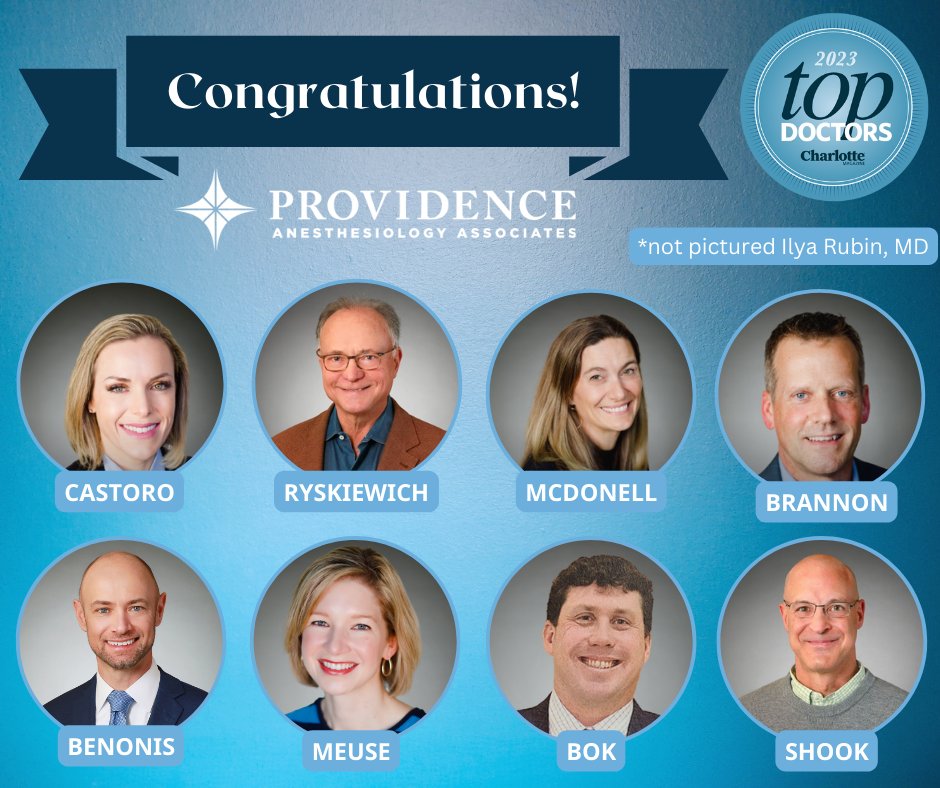 Congratulations to seventeen of our Providence Anesthesiology Associates physicians recognized on the Top Doctor's list in @CharlotteMag!  #topdoctor