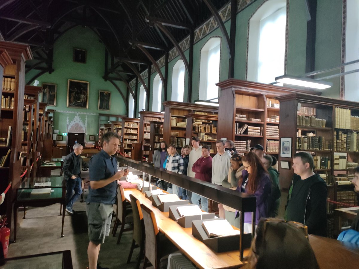 SCA_MULibrary's tweet photo. Delighted to welcome the Summer Maths Course from @MU_MathsStats to the #RussellLibrary this afternoon. Where we spoke about the history of the Russell Library and displayed some of the items in relation to the history of Maths. https://t.co/EJYZhkeMUd