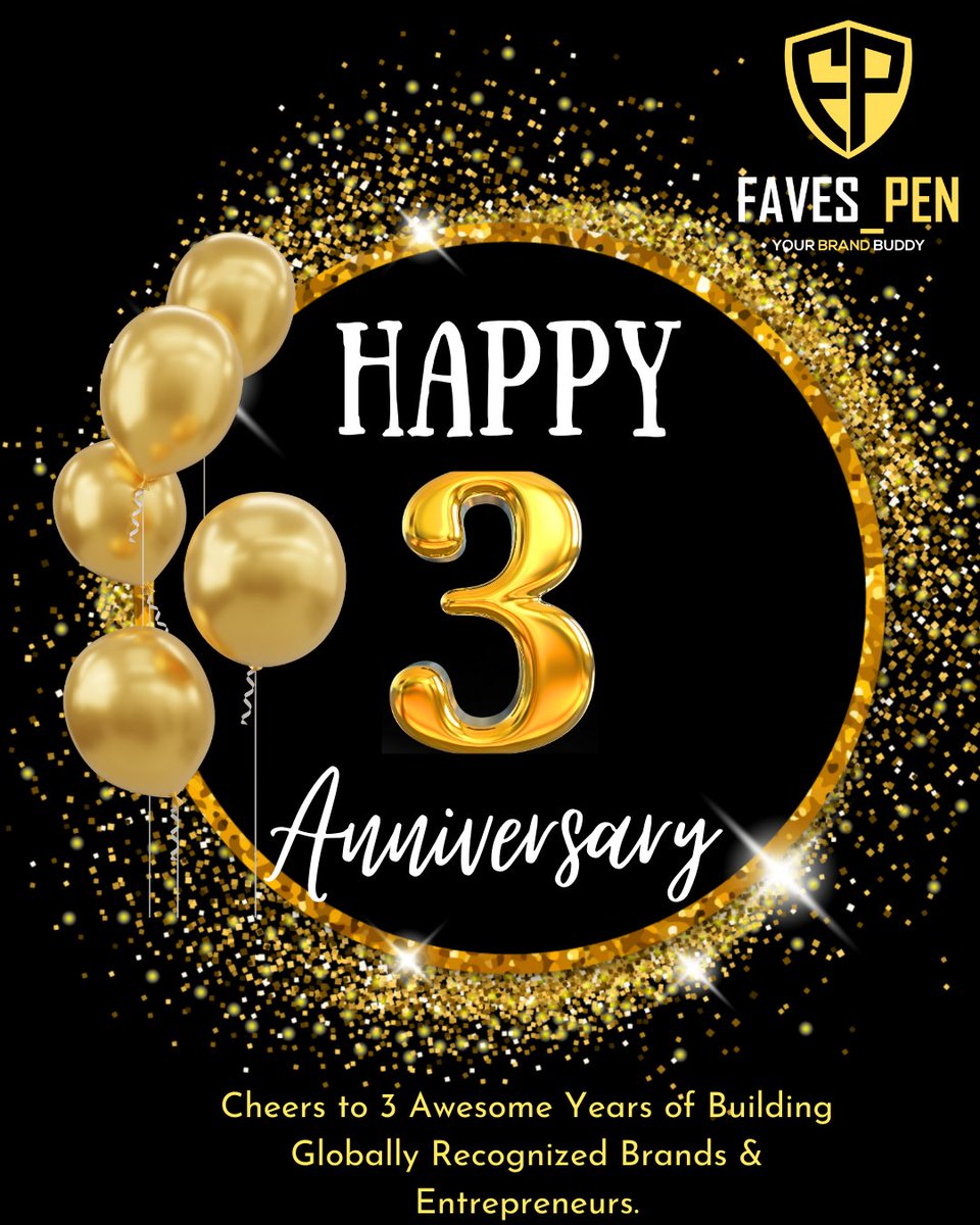 faves_pen's tweet photo. It's ANNIVERSARY O'CLOCK 🥳🥳🎉🎉 3 Awesome Years of Building Globally Recognized Brands &amp; Entrepreneurs!! SUPER thankful to all who continue to work behind the scene to make FAVES_PEN run on rocket engine speed.

#anniversarypost #yourbrandbuddy #marketingagency #brandingagency https://t.co/kboWXc3F7i