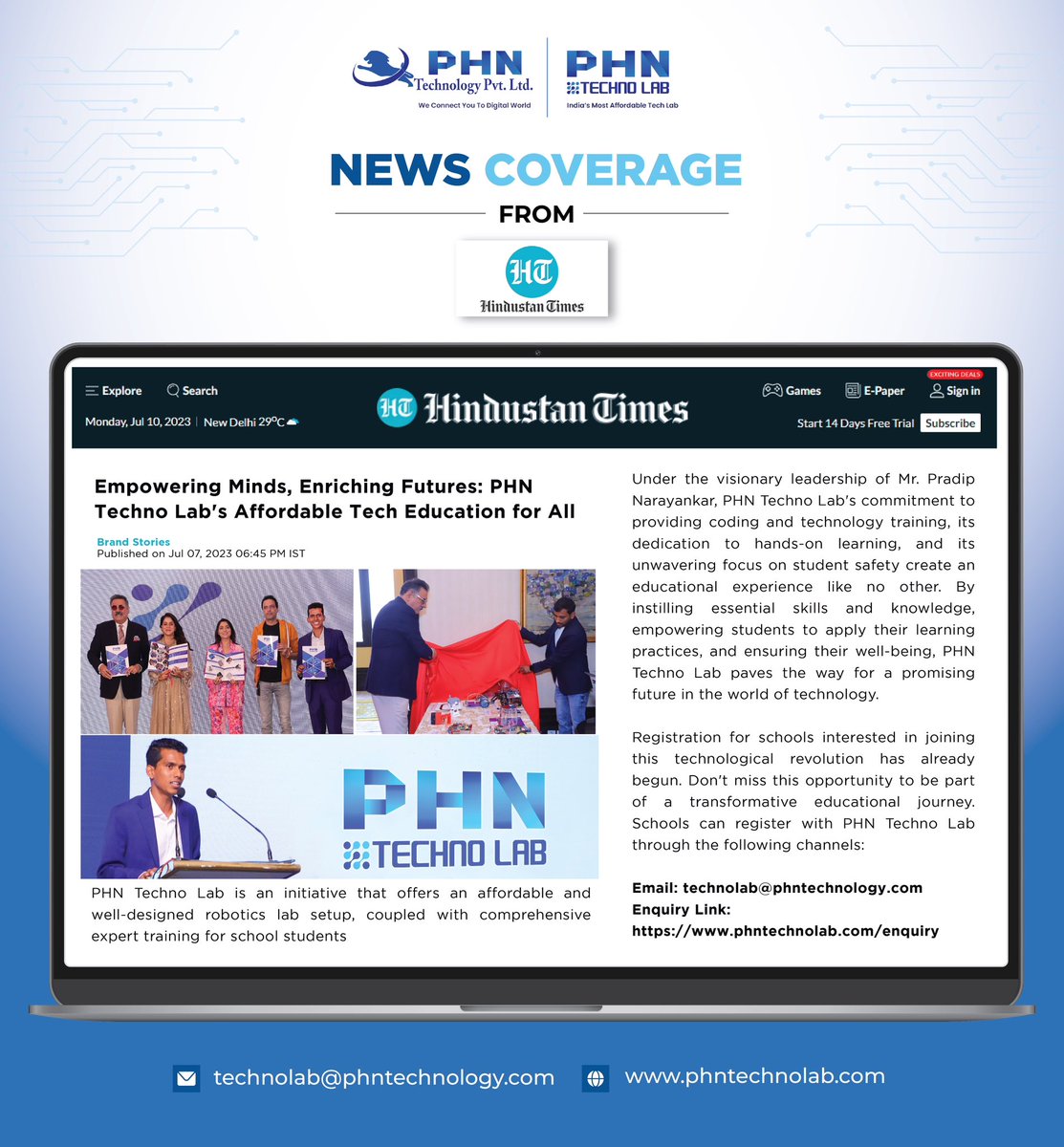phntechnolab's tweet photo. 🎙️E-Paper Hindustan Times Featured ! So delighted to share that @htTweets e-paper recently featured about @phntechnolab .
.
#hindustantimes #epaper #featured #phntechnology #phntechnolab #education #robotics #technology #technolab https://t.co/pdbtkQ3vDI