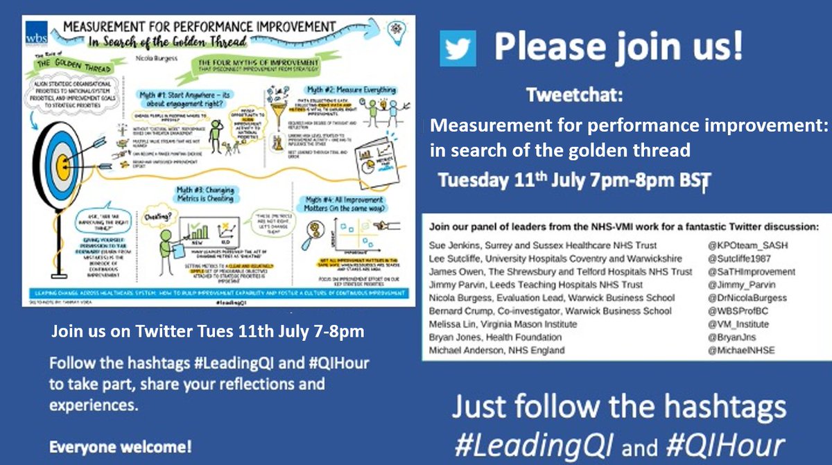 The final tweetchat in our 'Six lessons for leading improvement' campaign is happening tomorrow night Tues 11th July 7-8pm (BST). The topic is "measurement for performance improvement". Please help us to make it the best one yet! Everyone is welcome, even if it's your first ever