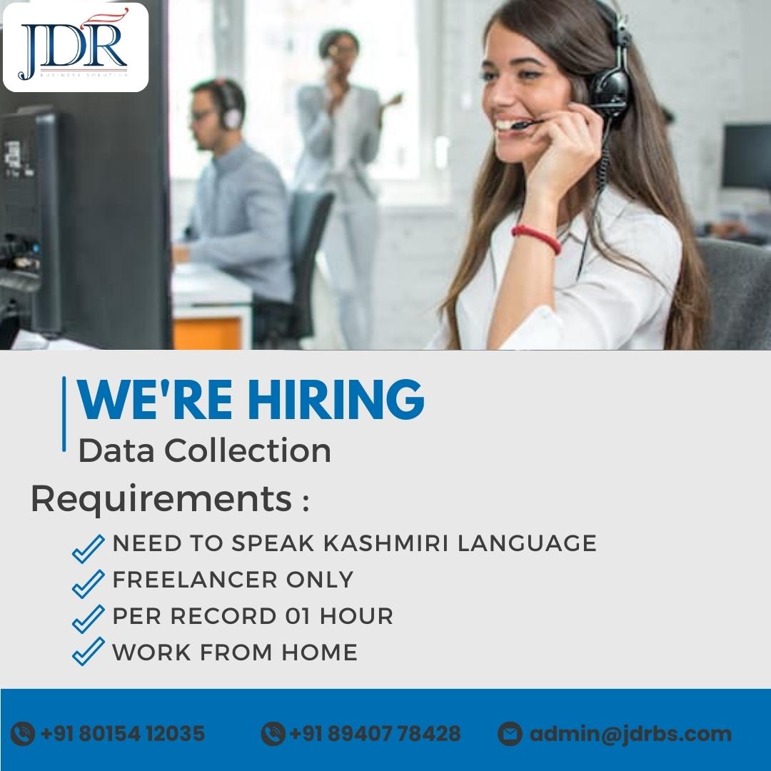 Work From Home Opportunity
Hiring Data Collection
Need to Kashmiri Language
per record One Hour - 400 Rs

For More Details
Visit us : jdrbs.com

#jdr #jdrbs #jdrbusinesssolution #ai #bpo #datacollection #aifuture #aitools #chatgpt #kashmir #kashmirjob