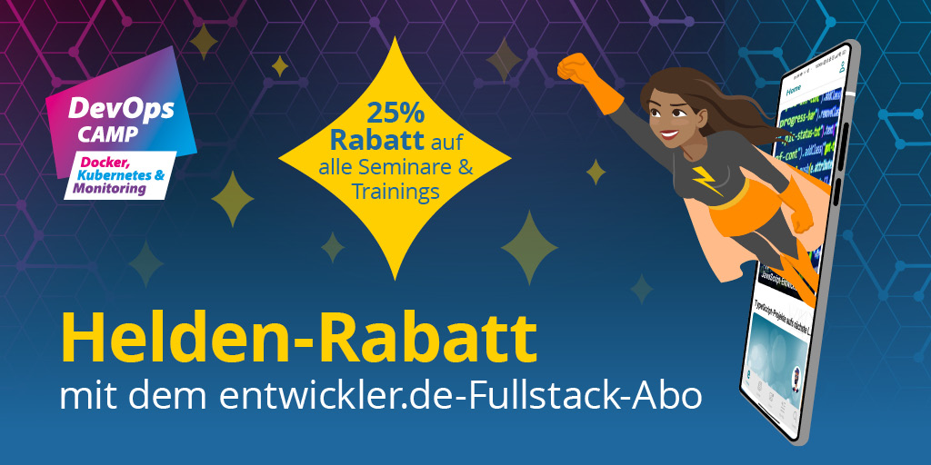 Jetzt Softwareheld:in werden: Zugang zu erstklassigen Trainings mit deinem Superhelden-Rabatt gibt es automatisch, wenn du ein Fullstack-Abo von unserer Plattform entwickler.de hast. Sei dabei und revolutioniere dein Software-Know-how 🚀💪