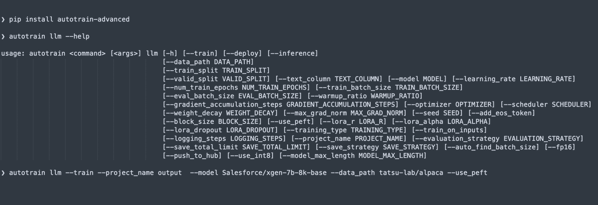 abhi1thakur's tweet photo. Now you can use AutoTrain Advanced to finetune any LLM available on Hugging Face Hub on any custom dataset locally! Soon, you will also be able to do training on Hugging Face Spaces. Try it now: pip install autotrain-advanced! 🚀 https://t.co/yCISZYRLMb