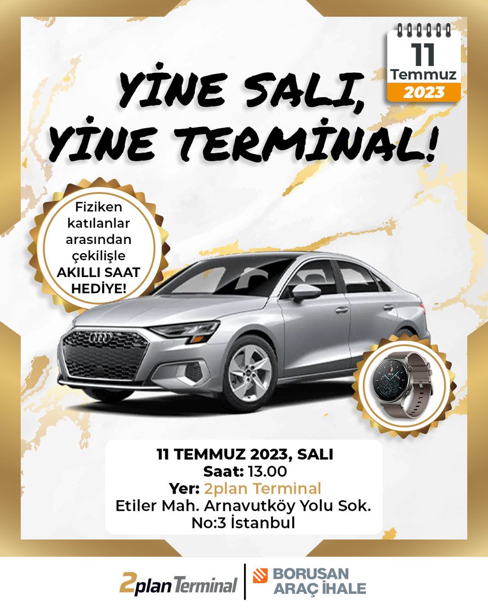 2plantr's tweet image. Yine Salı Yine Terminal!
11 Temmuz Salı günü 2plan Terminal'de gerçekleşecek olan ihalemize davetlisiniz.!🚗

Saat: 13:00
Yer: 2plan Terminal - Etiler Mah. Arnavutköy Yolu Sk. No:3 İstanbul

#2plan #2planTerminal #borusanaraçi̇hale @Borusanai