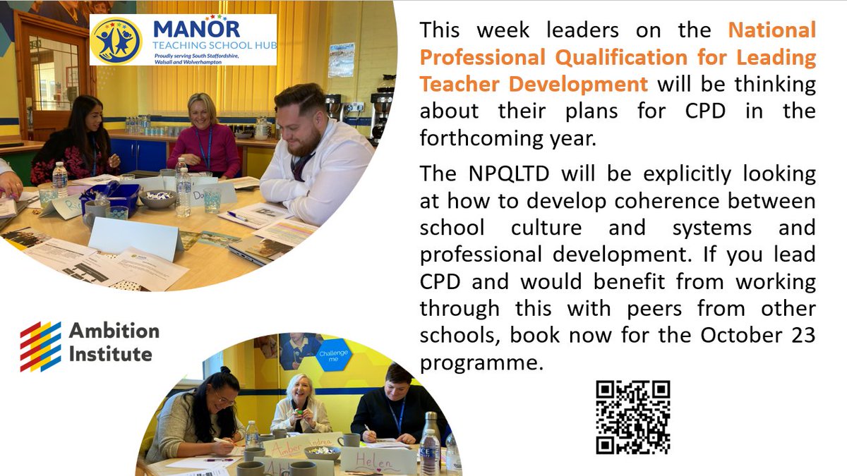 Leading CPD can be a lonely job - be sure you are doing it with the best evidence base and peers to help you by joining an NPQ Leading Teacher Development cohort for next year. Book now at manorteachingschoolhub.com/teacher-develo…