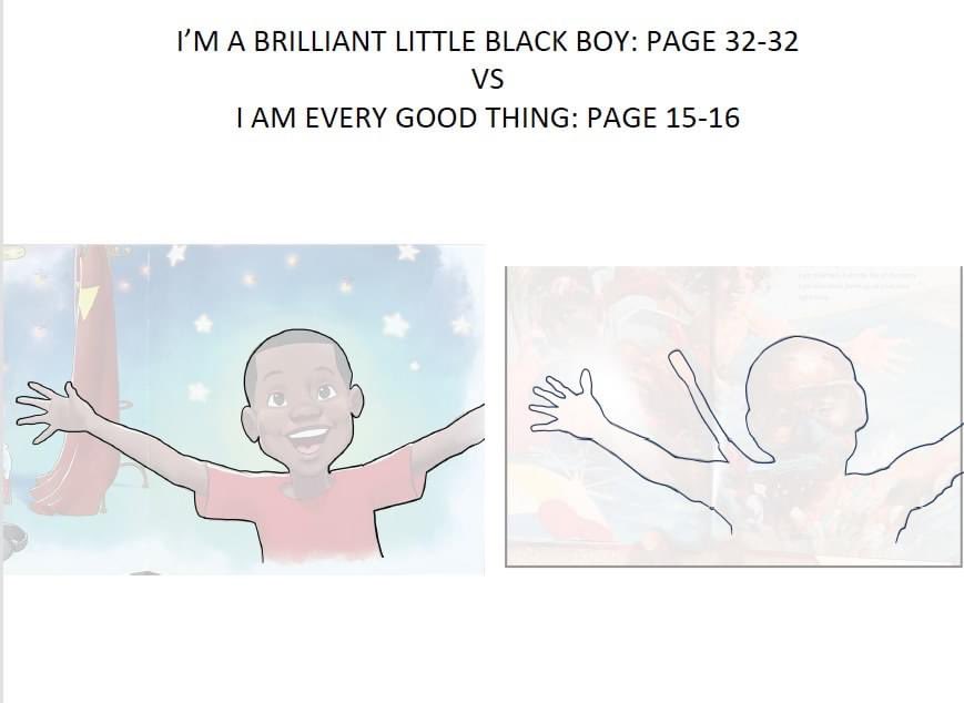 BettyKBynum's tweet photo. How is this many  a coincidence?? THE PAGES ON THE RIGHT IS MY BOOK, I'M A BRILLIANT LITTLE BLACK BOY, 2016.
**THE PAGES ON THE LEFT ARE FROM PENGUIN RANDOM HOUSE PAGES OF I AM EVERY GOOD THING, 2019.
Left here for your perusal. https://t.co/MLbtiDR0gk