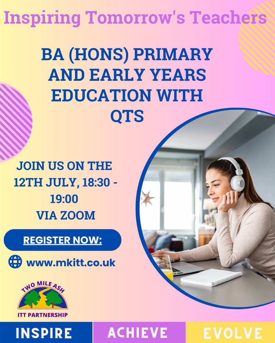 2 DAYS TO GO!
Still thinking about a career in primary school teaching?
Join the last online information event before the summer holiday begins
Our friendly team will greet you on the zoom call &amp; give you all the information you need on the Undergrad route we offer.
 #itt #teach