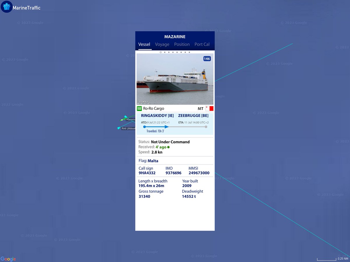 #Cargo Ferry #Mazarine currently in trouble off #WolfRock . ⁦<a href="/penleelifeboat/">RNLI Penlee Lifeboat</a>⁩ &amp; #RNLI 16-14  SAR  in attendance. Current understanding seems to be ruptured ballast tanks . #Kernow #Cornwall ⁦<a href="/BBCSpotlight/">BBC South West</a>⁩
