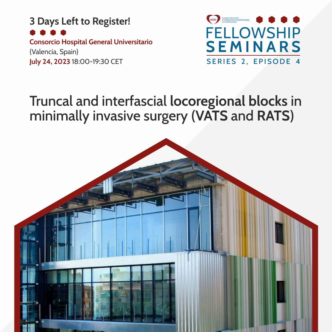 EACTAIC's tweet photo. 3 DAYS TO GO! #EACTAIC Seminar s.II ep.3 is just around the corner! Are you sure to know everything you need Have a look at the Scientific Programme and hurry up to secure your place for free https://t.co/PdxqdCqYI8 #TruncalBlocks #interfascialblocks #regionalblocks #VATS #RATS https://t.co/tyaXFV0ozX