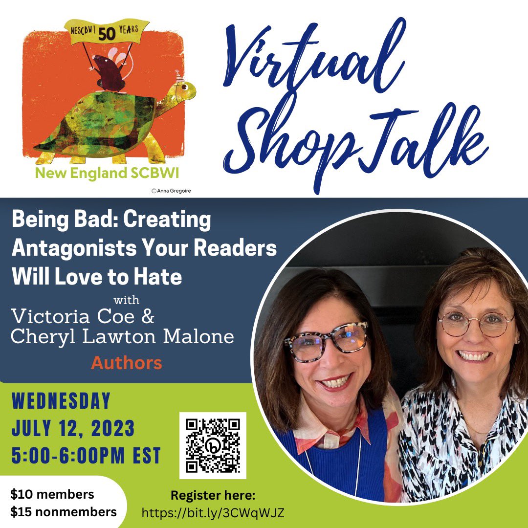 WEDNESDAY! Join us 7/12, 5-6pm to talk antagonists with @victoriajcoe and @MaloneLawton! $10 for members, $15 for nonmembers. Can’t make it? No worries! A recording will be available to all registered attendees for one month after the event. Register here: bit.ly/3CWqWJZ
