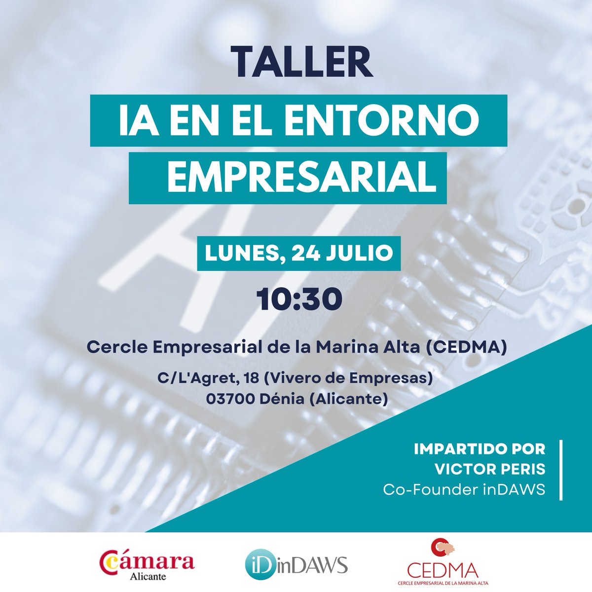 📣 ¡Atención empresarios! 🚀 No te pierdas nuestro  taller sobre "IA en el Entorno Laboral" impartido por Víctor Péris de inDAWS. 🤖 El 24 de julio en el Vivero de Empresas de Dénia. ⏰ Duración: 2 horas. 📝 ¡Inscríbete ahora! forms.gle/3PikY2NpK7rM8E…
#IA #TallerIA