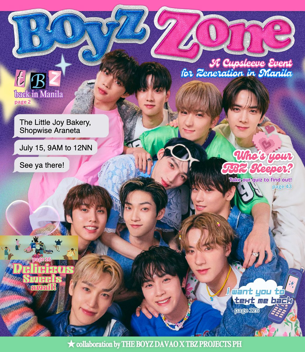 tbzprojectsph's tweet photo. Calling all Candy Cutiez! 🍬 Enter the #BOYZ_ZONE this July 15, 9:00 AM at The Little Joy Bakery! 🧁

Buy a drink and you'll get 1 cupsleeve kit &amp; a lucky draw entry!

More details below. Please tag @TheBoyzDavao &amp; @tbzprojectsph in your posts! See ya there 💖 #ZENERATION_MNL https://t.co/ftAnkYy7E7