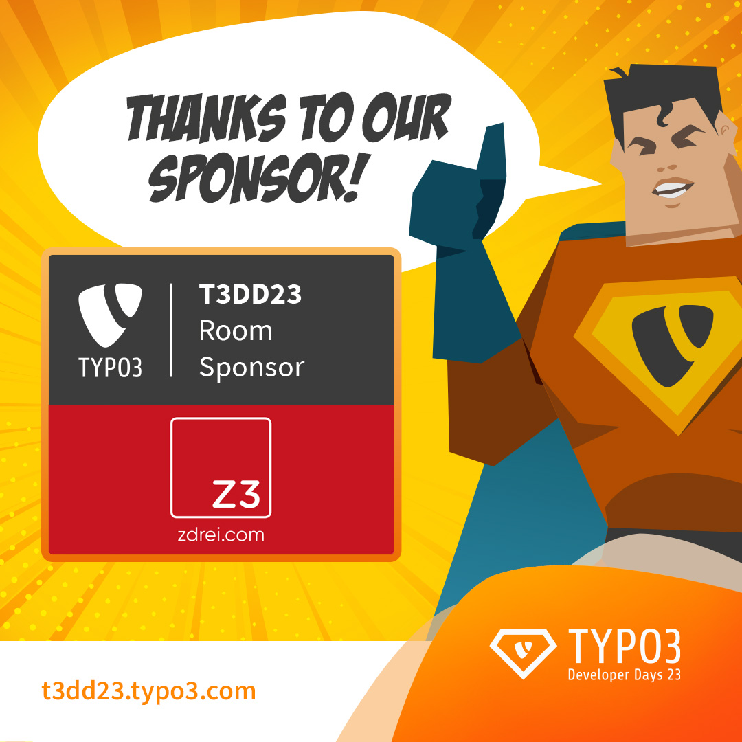 typo3's tweet photo. Excited to have zdreicom AG as the Room Sponsor for #T3DD23! π
Their expertise in digital transformation and innovative business models brings a fresh perspective to our event. Thank you for supporting us on this tech journey!
π https://t.co/0F720SRDtu
#TYPO3DeveloperDays https://t.co/Tdu0nfqwri
