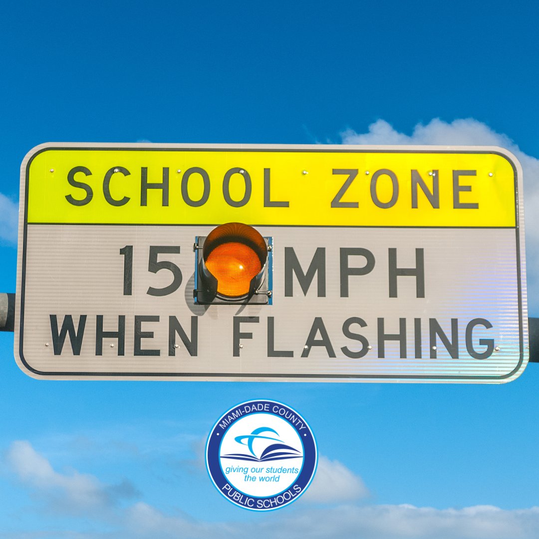 More than 100 @MDCPS schools are participating in #Summer305. We would like to remind drivers to obey the 15-mph speed limit in school zones when the yellow beacon lights are flashing. #SafetyFirstMDCPS